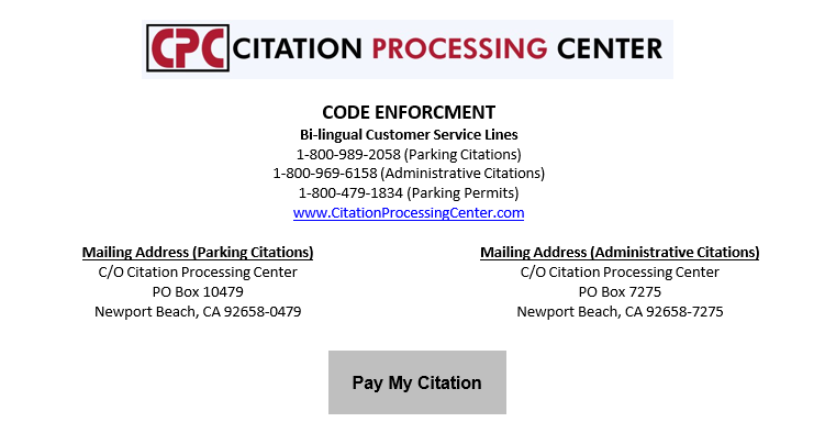 Code Enforcement Citation Processing Center